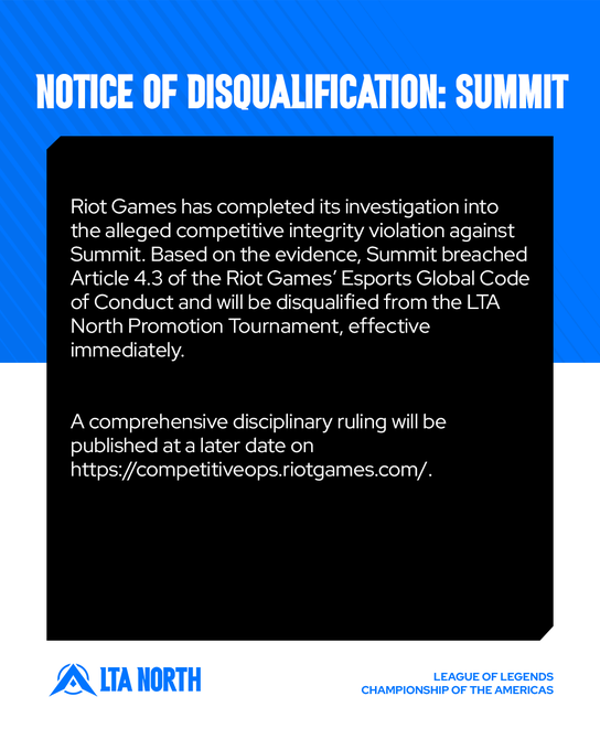 Estral Esports Summit Disqualification